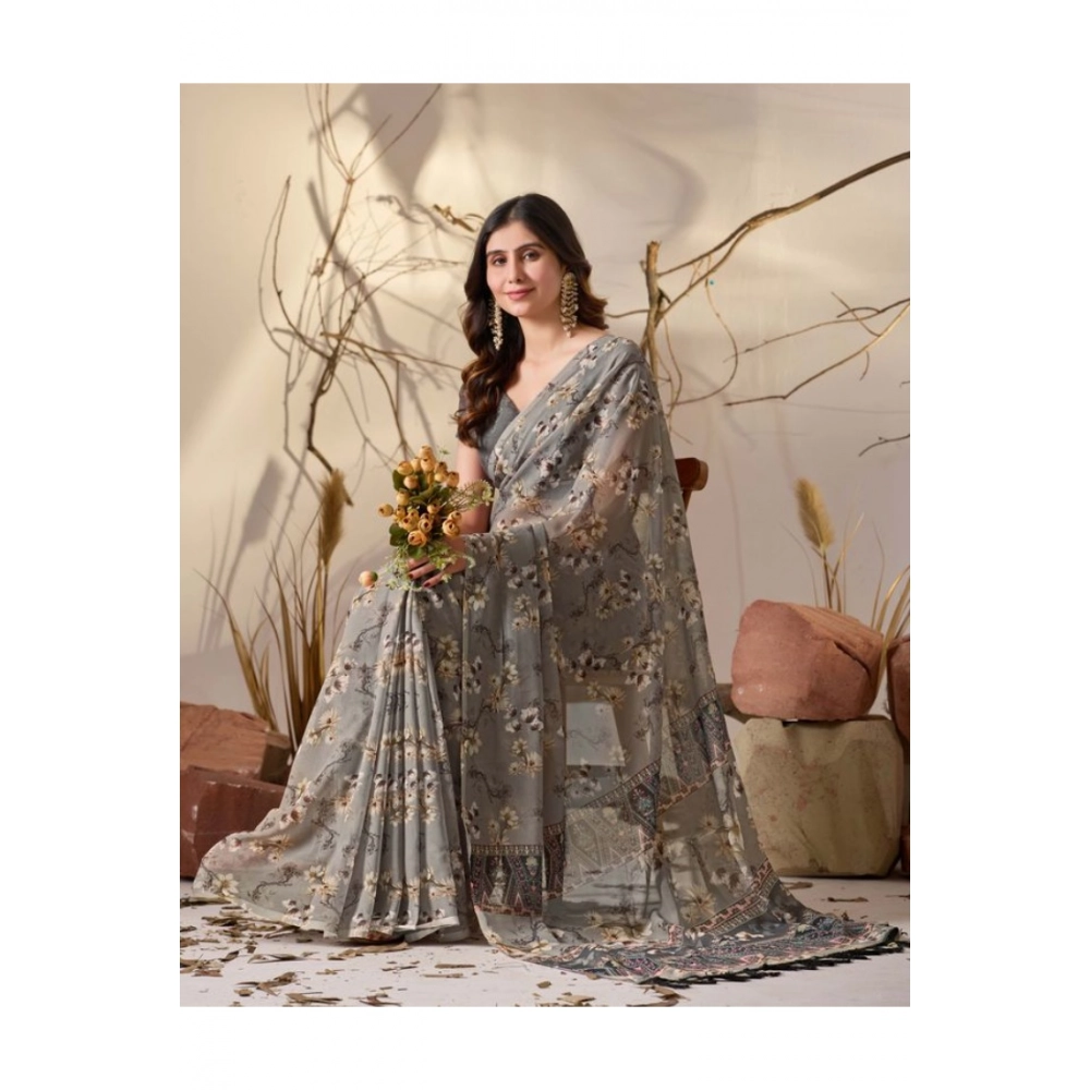 generic women's georgette printed saree with unstitched blouse 5.5mtr (grey) generic women's georgette printed saree with unstitched blouse 5.5mtr (grey)