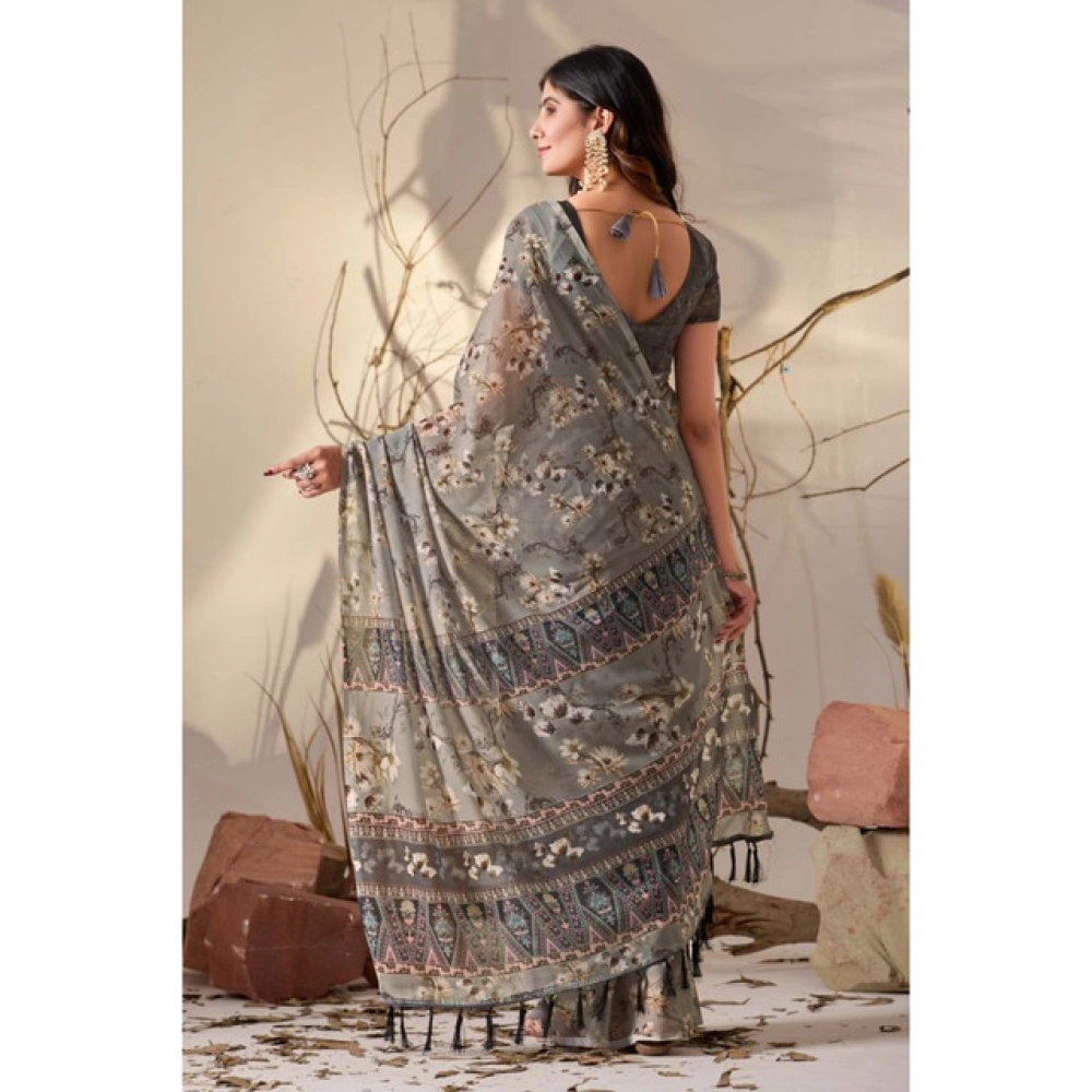 generic women's georgette printed saree with unstitched blouse 5.5mtr (grey) generic women's georgette printed saree with unstitched blouse 5.5mtr (grey)
