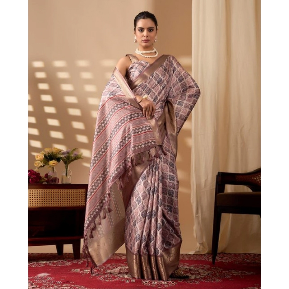 generic women's faux silk printed saree with unstitched blouse 5.5mtr (light mauve) generic women's faux silk printed saree with unstitched blouse 5.5mtr (light mauve)