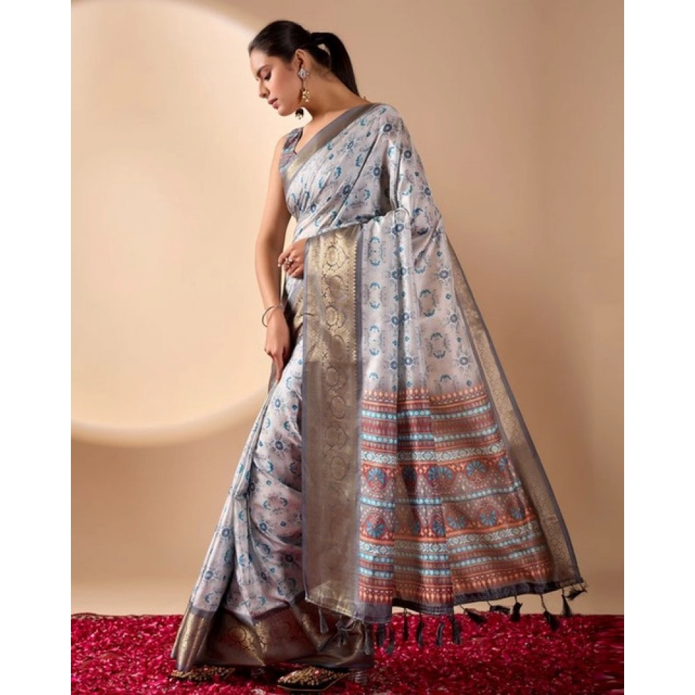 generic women's faux art silk printed saree with unstitched blouse 5.5mtr (silver) generic women's faux art silk printed saree with unstitched blouse 5.5mtr (silver)