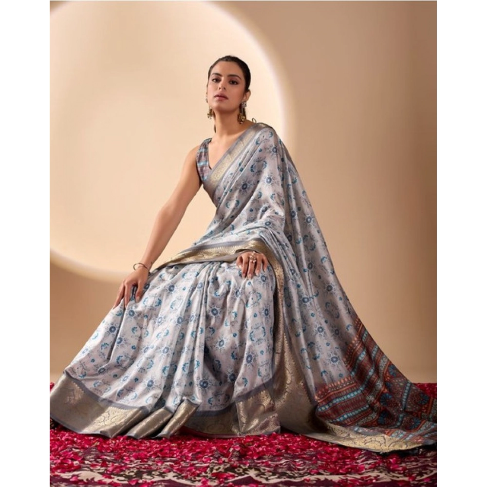 generic women's faux art silk printed saree with unstitched blouse 5.5mtr (silver) generic women's faux art silk printed saree with unstitched blouse 5.5mtr (silver)