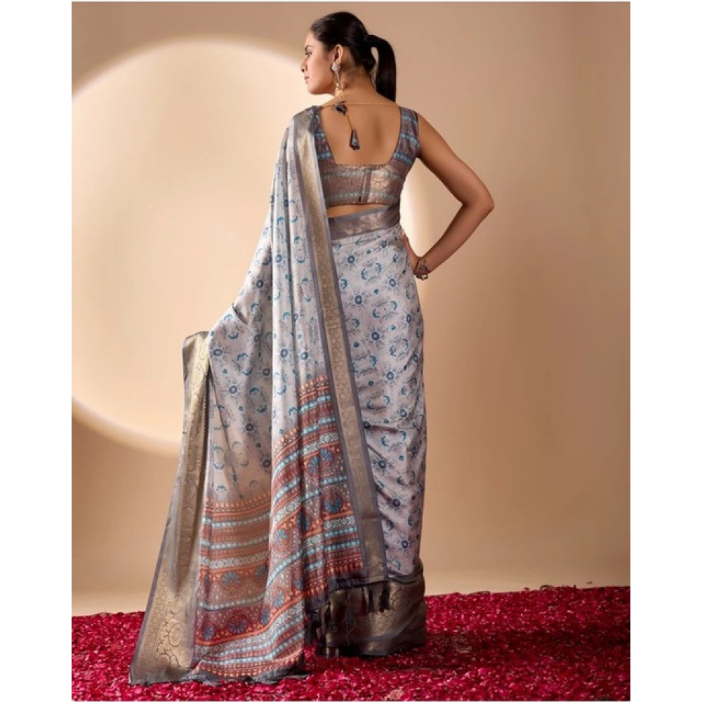 generic women's faux art silk printed saree with unstitched blouse 5.5mtr (silver) generic women's faux art silk printed saree with unstitched blouse 5.5mtr (silver)