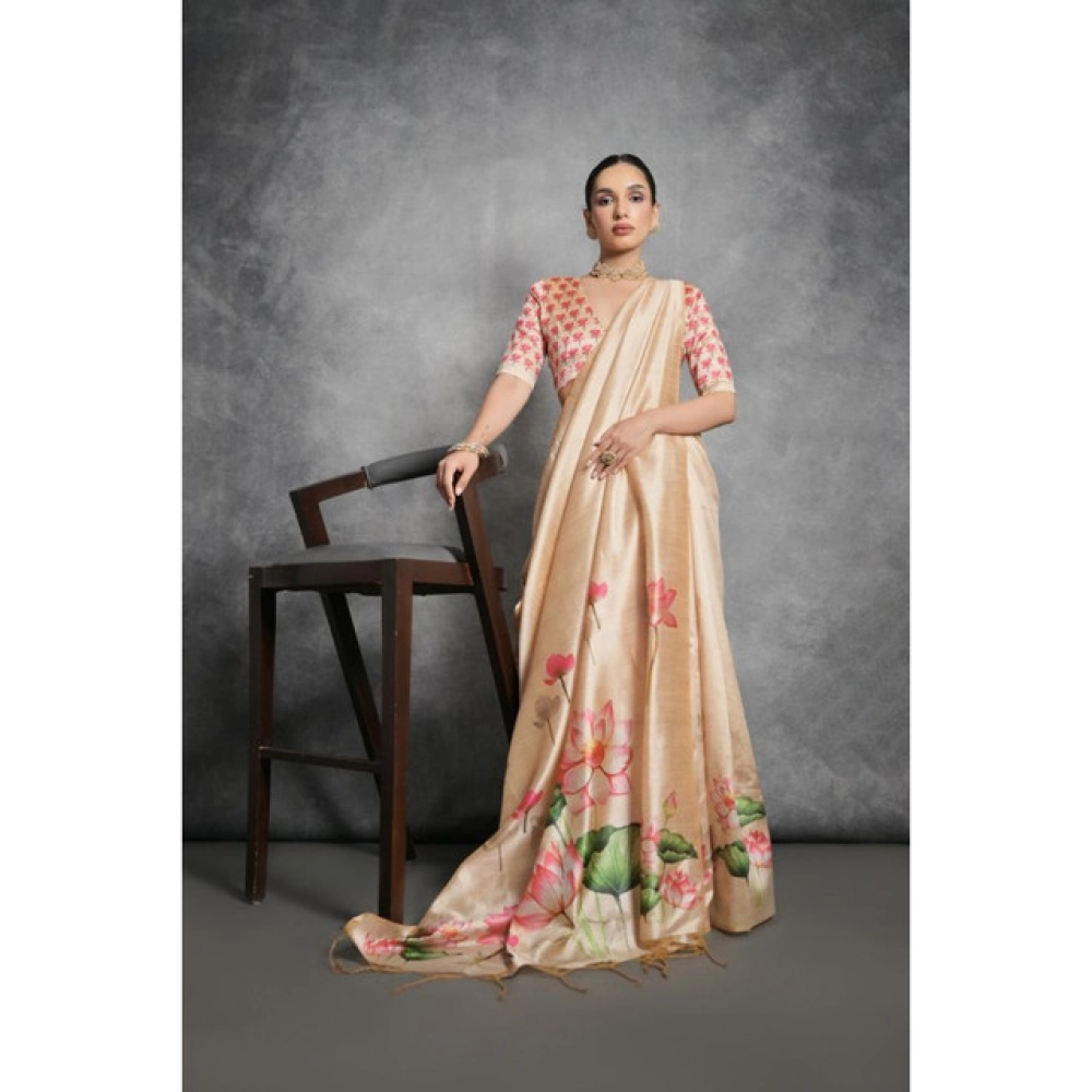 generic women's cotton printed saree with unstitched blouse 5.5 mtr (beige) generic women's cotton printed saree with unstitched blouse 5.5 mtr (beige)