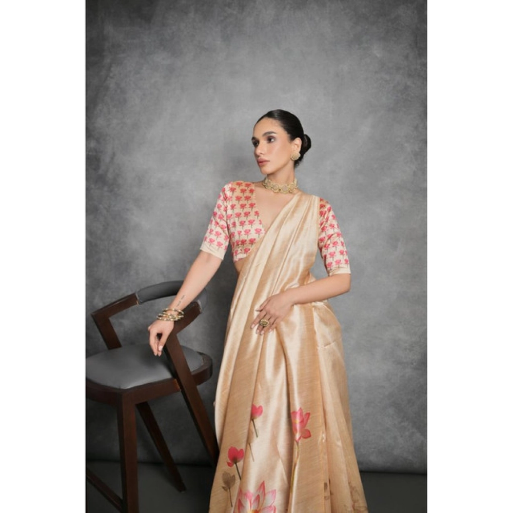 generic women's cotton printed saree with unstitched blouse 5.5 mtr (beige) generic women's cotton printed saree with unstitched blouse 5.5 mtr (beige)