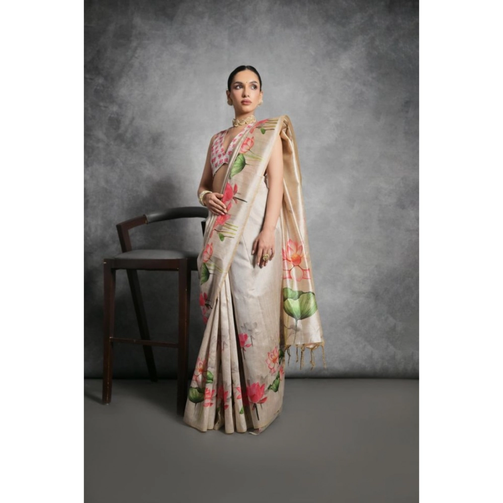 generic women's cotton printed saree with unstitched blouse 5.5 mtr (cream) generic women's cotton printed saree with unstitched blouse 5.5 mtr (cream)