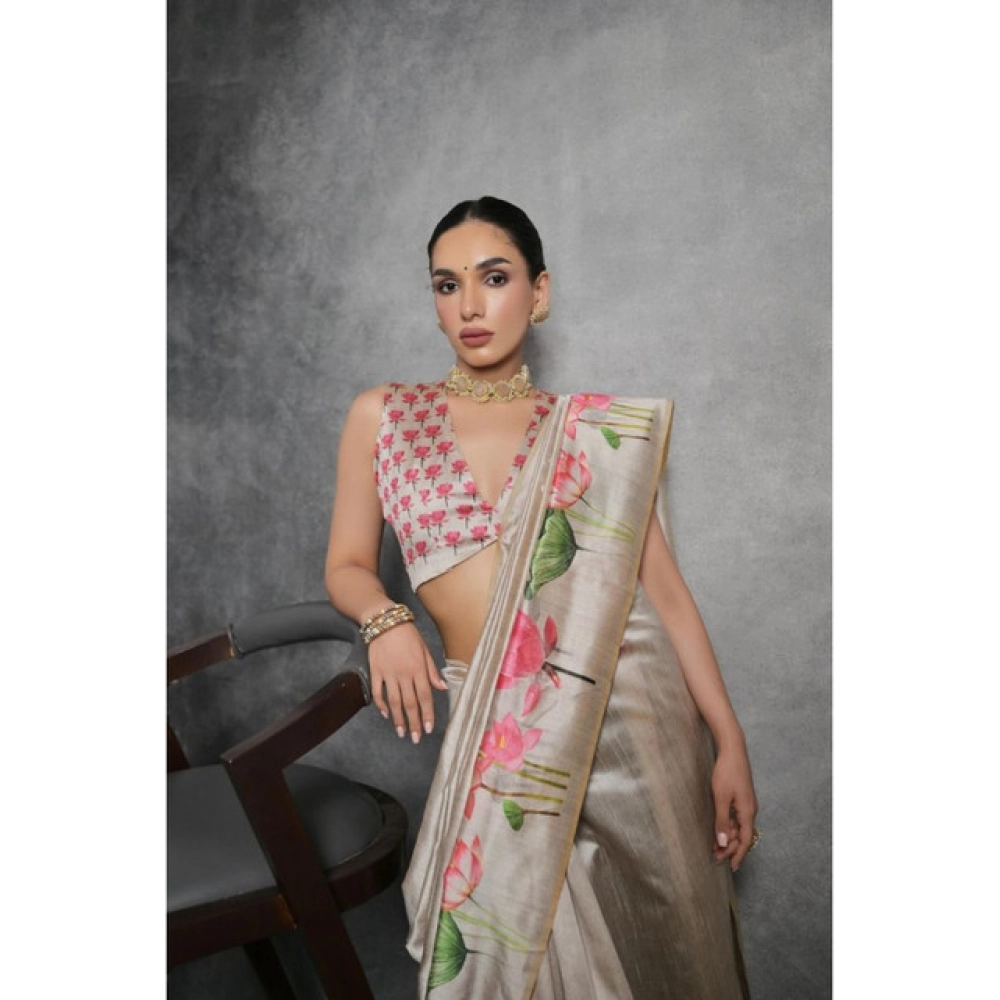 generic women's cotton printed saree with unstitched blouse 5.5 mtr (cream) generic women's cotton printed saree with unstitched blouse 5.5 mtr (cream)