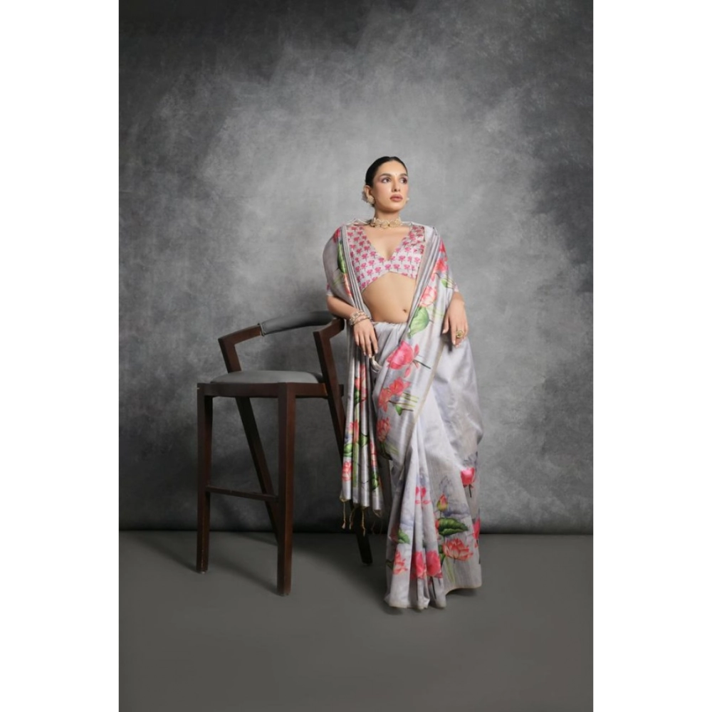 generic women's cotton printed saree with unstitched blouse 5.5 mtr (grey) generic women's cotton printed saree with unstitched blouse 5.5 mtr (grey)