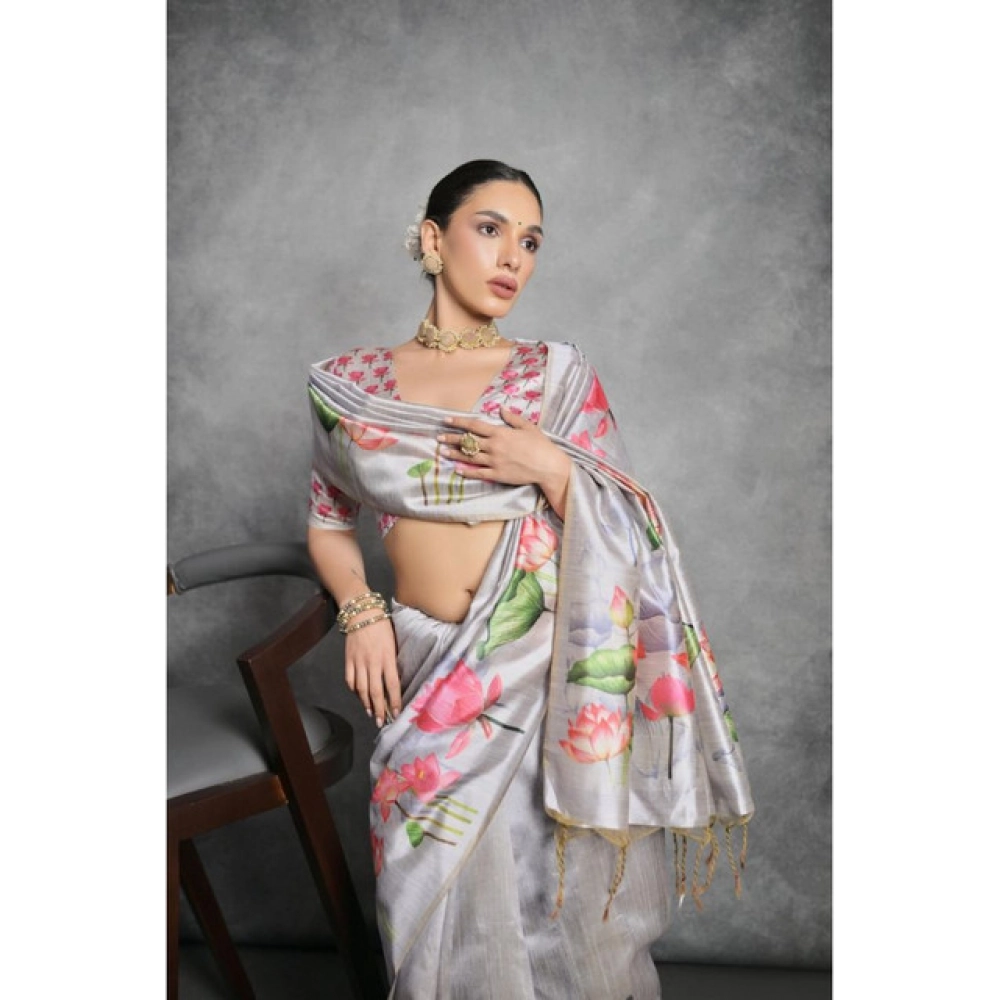 generic women's cotton printed saree with unstitched blouse 5.5 mtr (grey) generic women's cotton printed saree with unstitched blouse 5.5 mtr (grey)