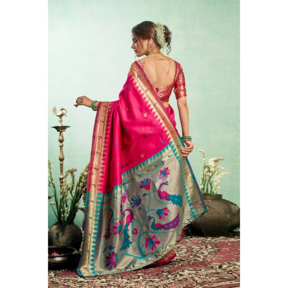 generic women's silk blend woven saree with unstitched blouse 5.5 mtr (pink) generic women's silk blend woven saree with unstitched blouse 5.5 mtr (pink)