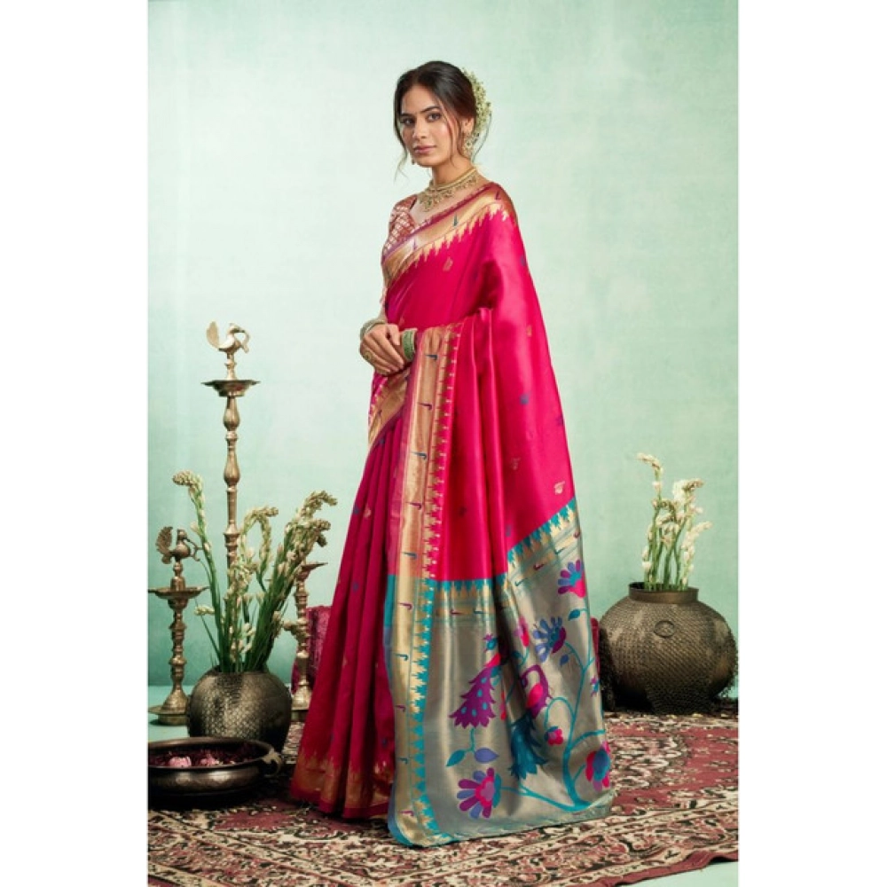 generic women's silk blend woven saree with unstitched blouse 5.5 mtr (pink) generic women's silk blend woven saree with unstitched blouse 5.5 mtr (pink)