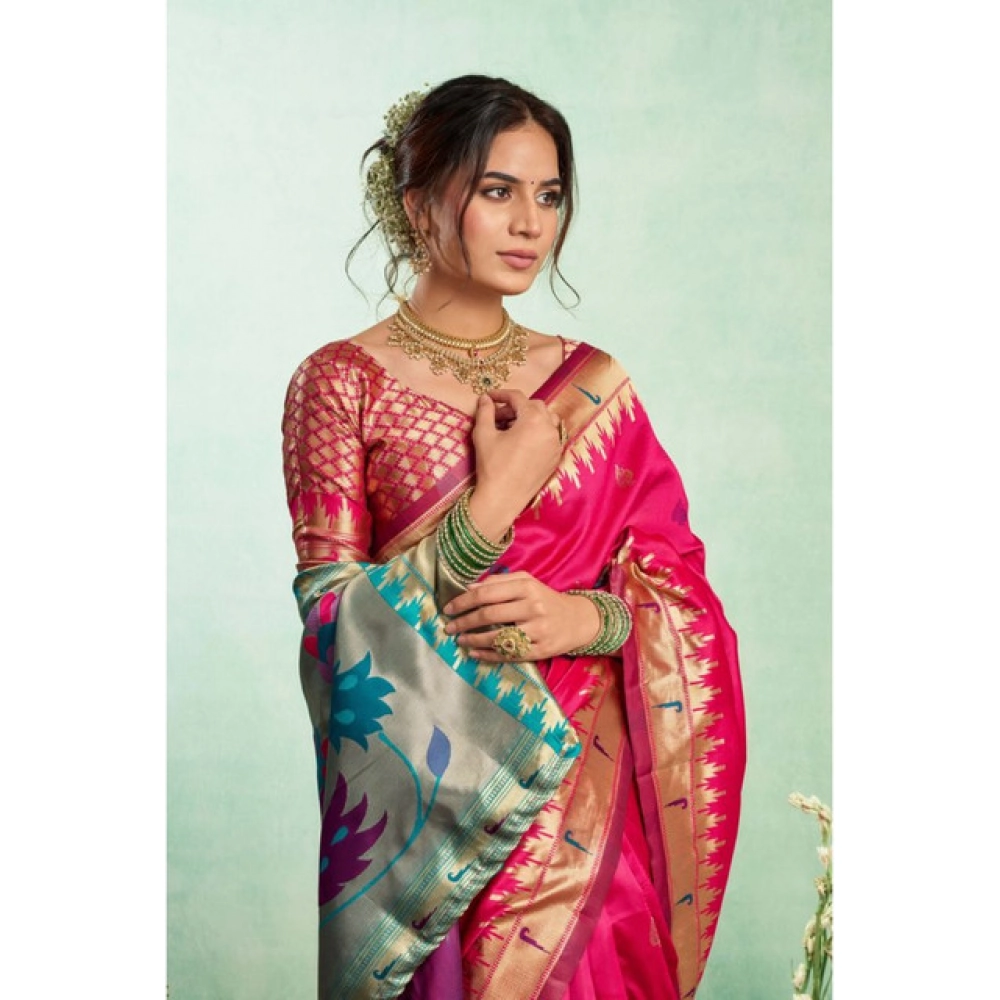 generic women's silk blend woven saree with unstitched blouse 5.5 mtr (pink) generic women's silk blend woven saree with unstitched blouse 5.5 mtr (pink)