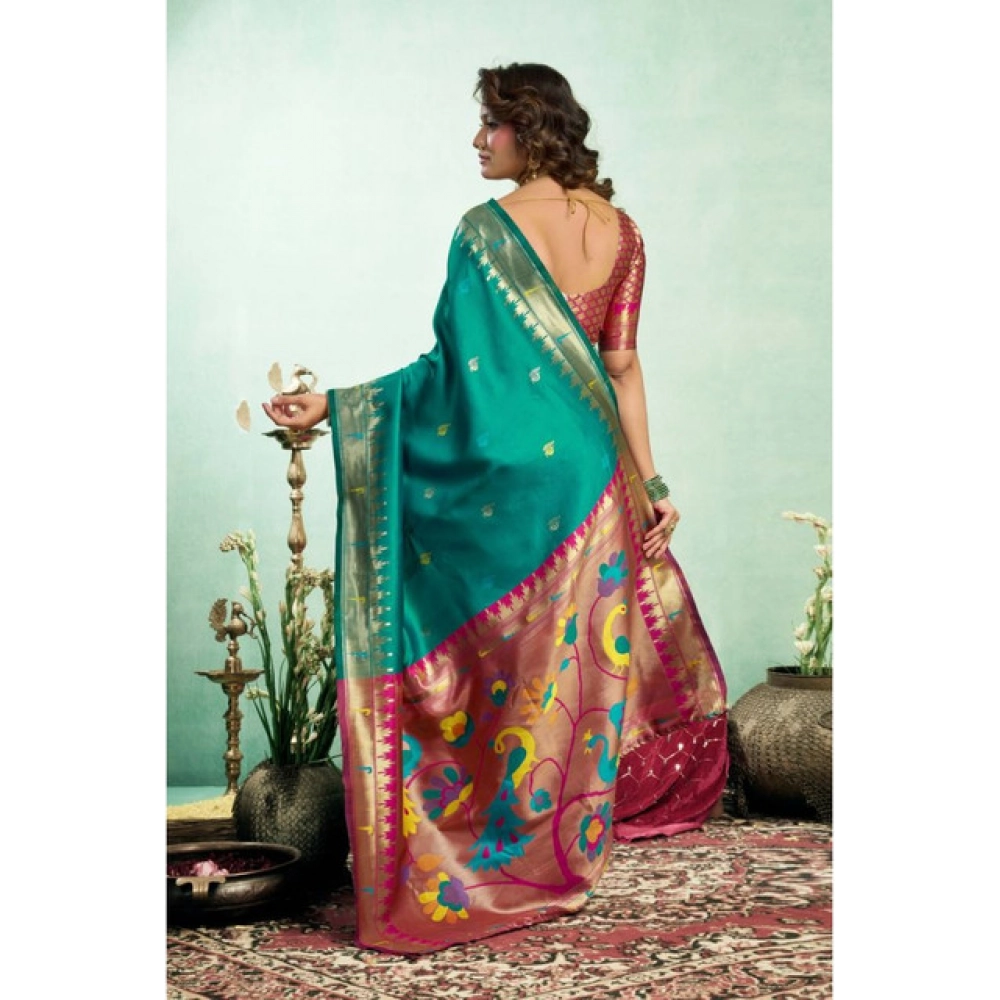 generic women's silk blend woven saree with unstitched blouse 5.5 mtr (green) generic women's silk blend woven saree with unstitched blouse 5.5 mtr (green)