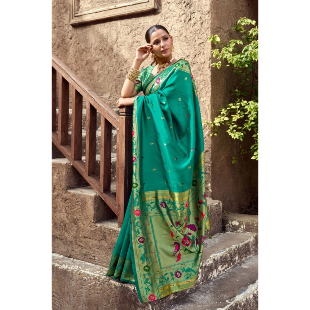 generic women's silk blend woven saree with unstitched blouse 5.5 mtr (green) generic women's silk blend woven saree with unstitched blouse 5.5 mtr (green)