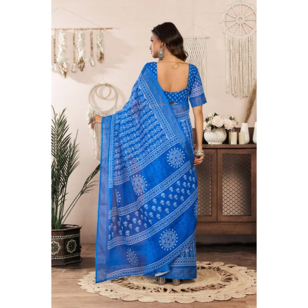 generic women's linen cotton printed ready to wear saree with unstitched blouse 5.5 mtr (blue) generic women's linen cotton printed ready to wear saree with unstitched blouse 5.5 mtr (blue)
