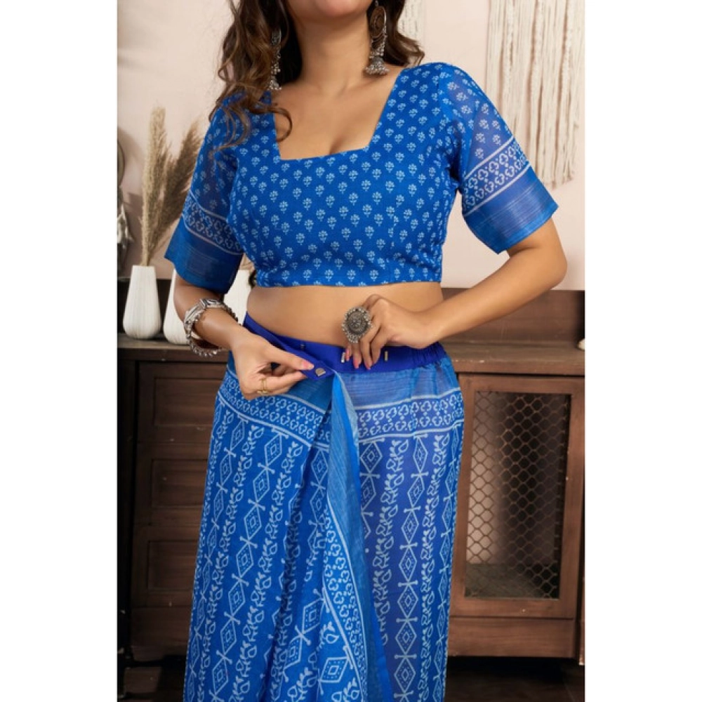 generic women's linen cotton printed ready to wear saree with unstitched blouse 5.5 mtr (blue) generic women's linen cotton printed ready to wear saree with unstitched blouse 5.5 mtr (blue)