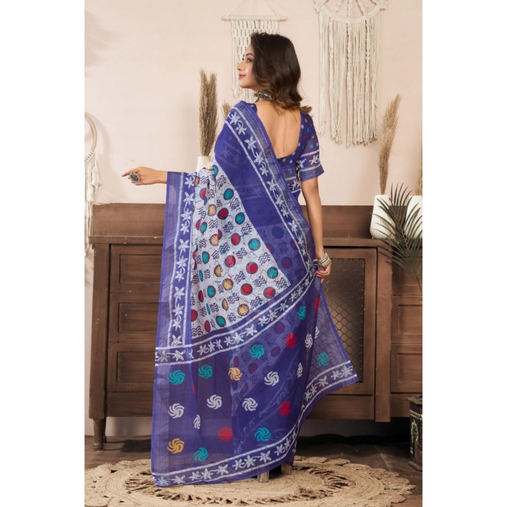 generic women's linen cotton printed ready to wear saree with unstitched blouse 5.5 mtr (blue) generic women's linen cotton printed ready to wear saree with unstitched blouse 5.5 mtr (blue)