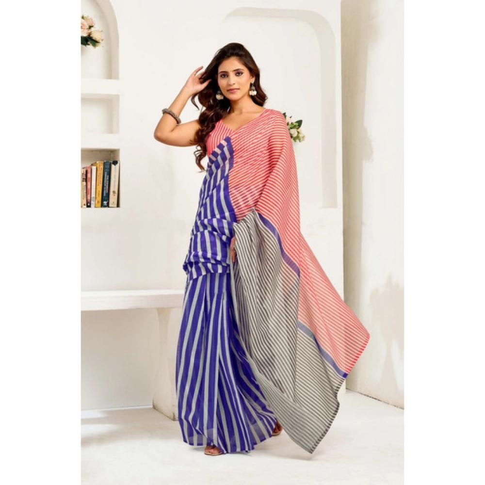 generic women's linen cotton printed ready to wear saree with unstitched blouse 5.5 mtr (blue) generic women's linen cotton printed ready to wear saree with unstitched blouse 5.5 mtr (blue)