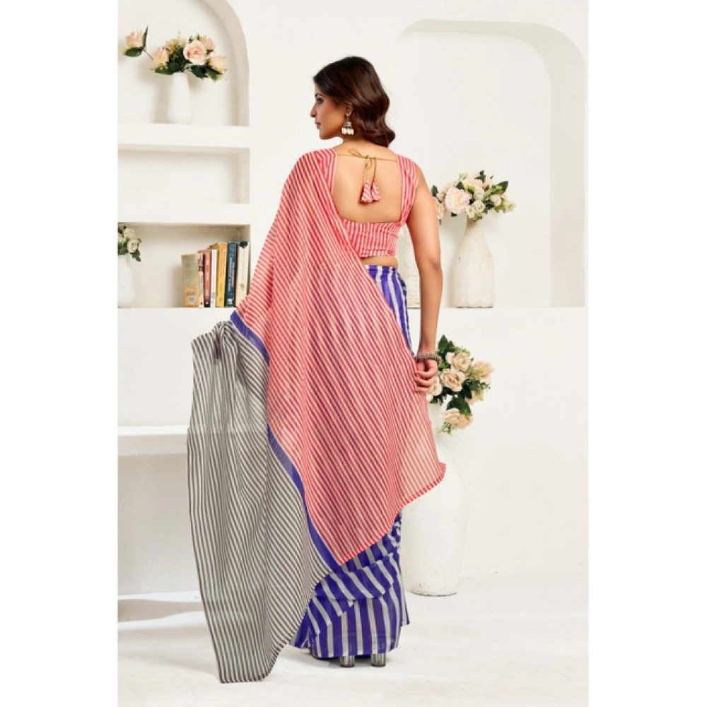 generic women's linen cotton printed ready to wear saree with unstitched blouse 5.5 mtr (blue) generic women's linen cotton printed ready to wear saree with unstitched blouse 5.5 mtr (blue)