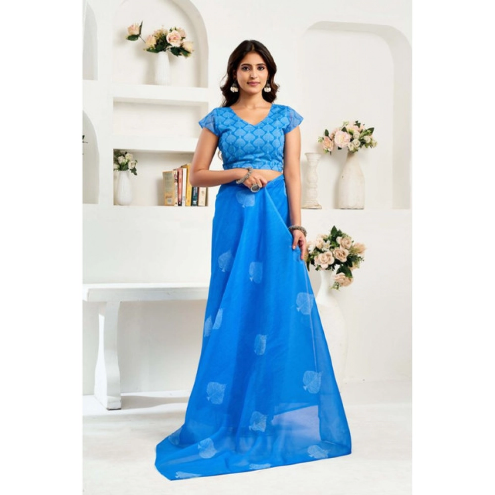 generic women's linen cotton printed ready to wear saree with unstitched blouse 5.5 mtr (royal blue) generic women's linen cotton printed ready to wear saree with unstitched blouse 5.5 mtr (royal blue)