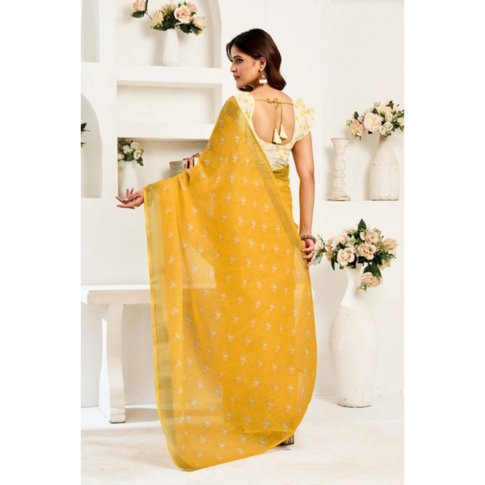 generic women's linen cotton printed ready to wear saree with unstitched blouse 5.5 mtr (yellow) generic women's linen cotton printed ready to wear saree with unstitched blouse 5.5 mtr (yellow)