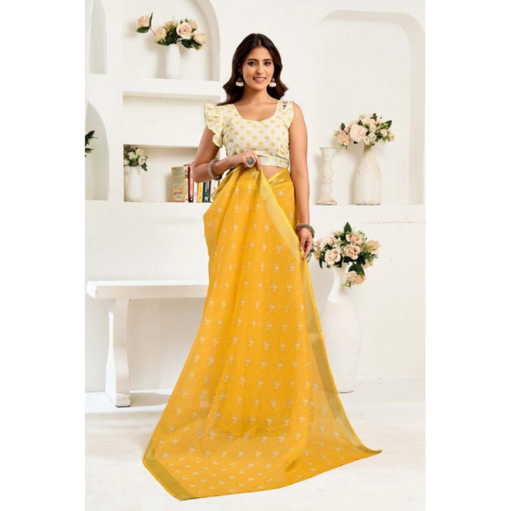generic women's linen cotton printed ready to wear saree with unstitched blouse 5.5 mtr (yellow) generic women's linen cotton printed ready to wear saree with unstitched blouse 5.5 mtr (yellow)