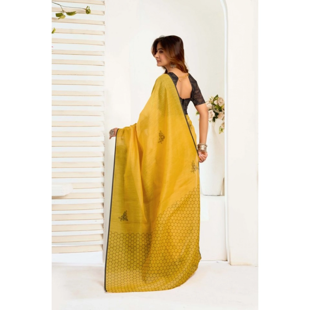 generic women's linen cotton printed ready to wear saree with unstitched blouse 5.5 mtr (yellow) generic women's linen cotton printed ready to wear saree with unstitched blouse 5.5 mtr (yellow)