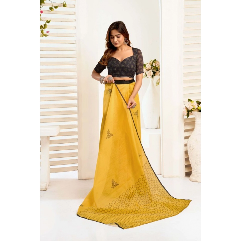 generic women's linen cotton printed ready to wear saree with unstitched blouse 5.5 mtr (yellow) generic women's linen cotton printed ready to wear saree with unstitched blouse 5.5 mtr (yellow)