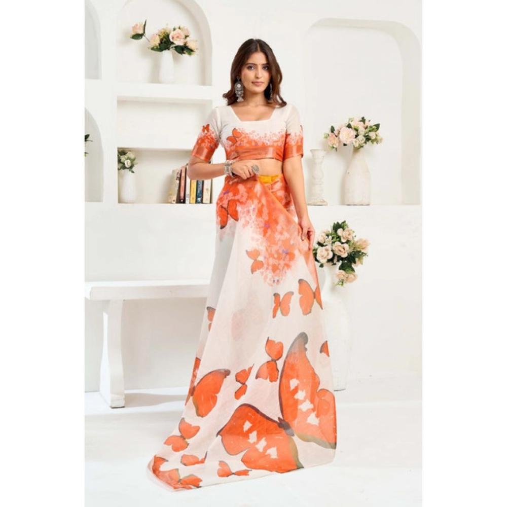 generic women's linen cotton printed ready to wear saree with unstitched blouse 5.5 mtr (orange) generic women's linen cotton printed ready to wear saree with unstitched blouse 5.5 mtr (orange)